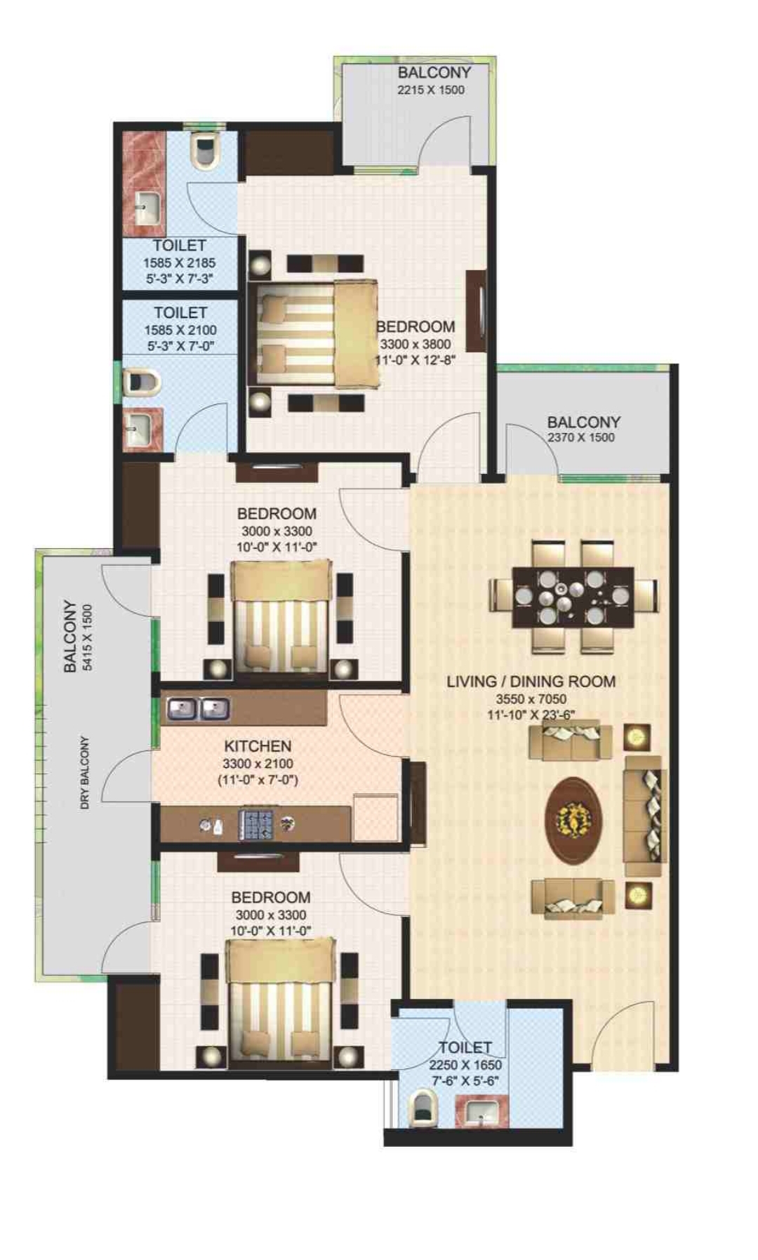 Aims Green Avenue : 3 BHK Semi Furnished Flat for sale in Sector 4, Noida Extension