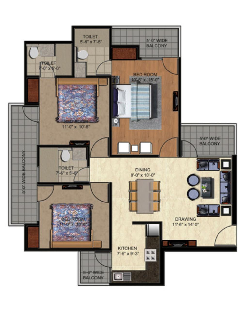 Rajhans Residency : 3BHK Semi Furnished Flat For Rent in Sector 1, Noida Extension, Bisrakh Jalalpur